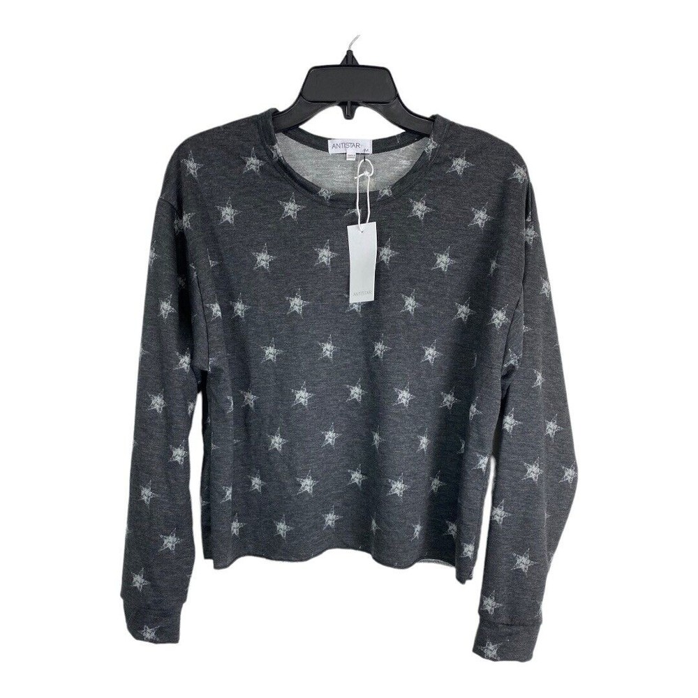 Antistar Womens Shirt Size Medium Gray Crop Stars Long Sleeve NEW